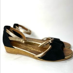 Gaimo-Espadrilles Sandals 38 (7.5 US) Black and Gold Made in Spain